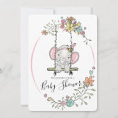 Niedlich Baby Elephant Girl Floral Swing Babydusch Einladung (Vorderseite)