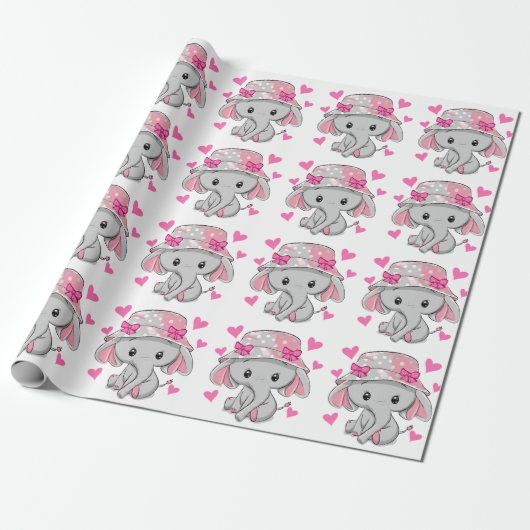 Niedlich Baby Elephant Girl Geschenkpapier (Ungerollt)