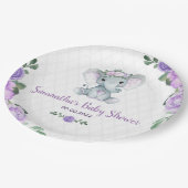 Niedlich Baby Elephant Girl Lila Blumenpapier Tell Pappteller (Schrägansicht)