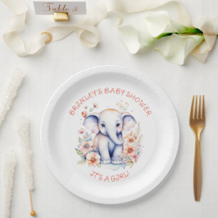 Niedlich Baby Elephant Girl's Baby Shower Pappteller