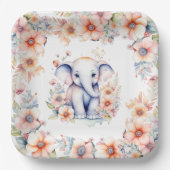 Niedlich Baby Elephant Girl's Baby Shower Pappteller (Vorderseite)