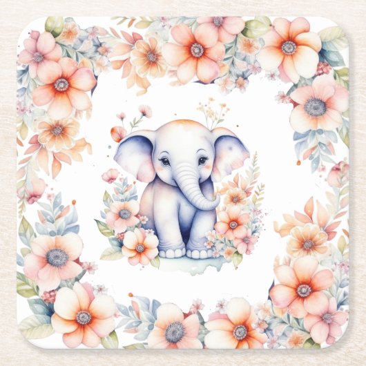 Niedlich Baby Elephant Girl's Baby Shower Rechteckiger Pappuntersetzer (Vorderseite)