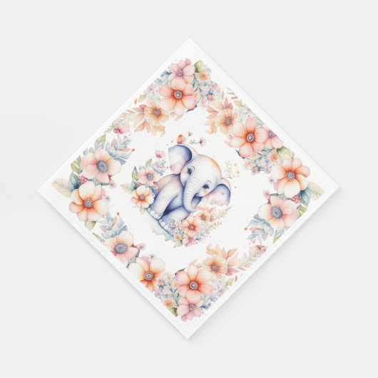 Niedlich Baby Elephant Girl's Baby Shower Serviette (Ecke)
