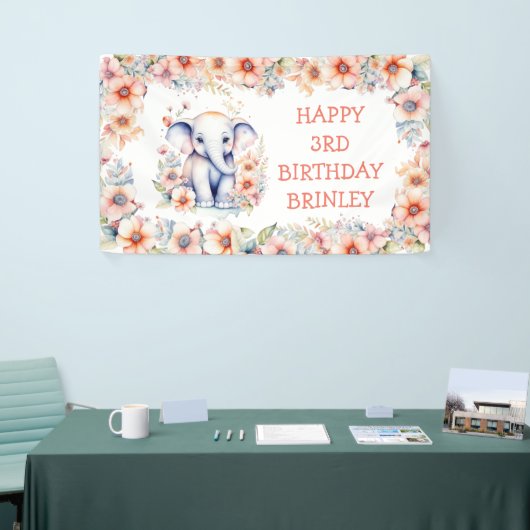 Niedlich Baby Elephant Girl's Birthday Banner (Messeveranstaltung)