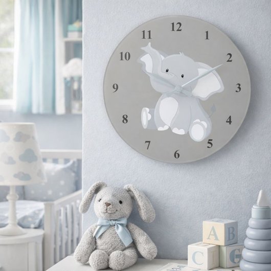 Niedlich Baby Elephant Gray Große Wanduhr