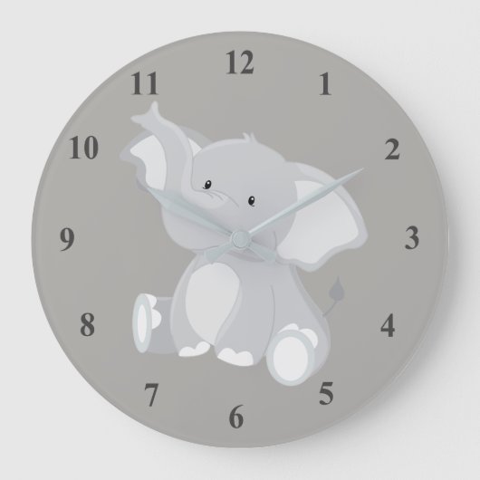 Niedlich Baby Elephant Gray Große Wanduhr (Vorderseite)