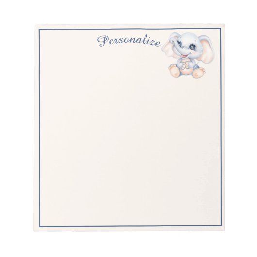 Niedlich Baby Elephant Gray Pale Personalisiert Notizblock (Vorderseite)