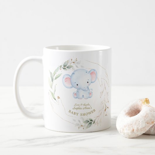 Niedlich Baby Elephant Jungle Greenery Baby Dusche Kaffeetasse (Mit Donut)