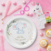 Niedlich Baby Elephant Jungle Greenery Baby Dusche Pappteller (Party)