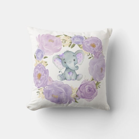 Niedlich Baby Elephant Lila Floral Girl Kinderzimm Kissen (Vorderseite)