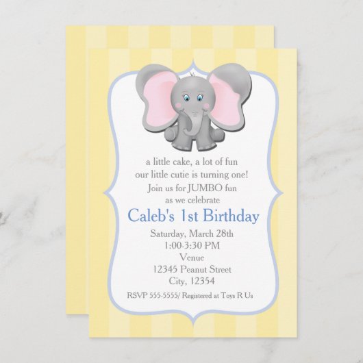 Niedlich Baby Elephant Party Dusche Einladung (Vorne/Hinten)
