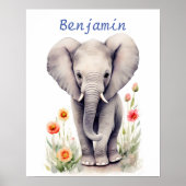 Niedlich Baby Elephant Pastel Watercolor Spring Bl Poster (Vorne)