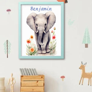 Niedlich Baby Elephant Pastel Watercolor Spring Bl Poster