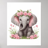 Niedlich Baby Elephant Pink Blume Kinderzimmer Poster (Vorne)