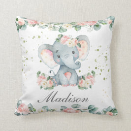 Niedlich Baby Elephant Pink Blumengrün Kinderzimme Kissen
