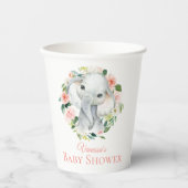 Niedlich Baby Elephant Pink Floral Baby Dusche Pappbecher (Vorderseite)