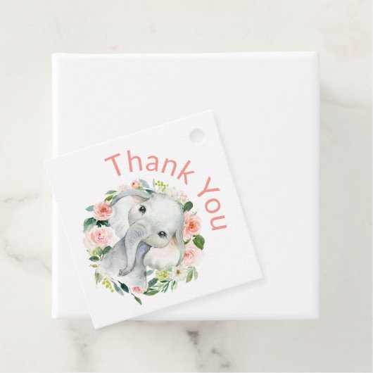 Niedlich Baby Elephant Pink Floral Vielen Dank Geschenkanhänger (Beispiel)