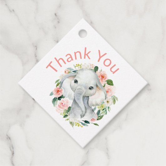 Niedlich Baby Elephant Pink Floral Vielen Dank Geschenkanhänger (Vorderseite)