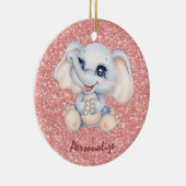 Niedlich Baby Elephant Pink Glitzer personalisiere Keramik Ornament (Rechts)