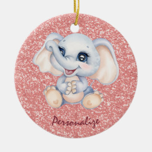 Niedlich Baby Elephant Pink Glitzer personalisiere Keramik Ornament