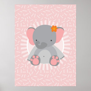 Niedlich Baby Elephant Pink Gray Poster