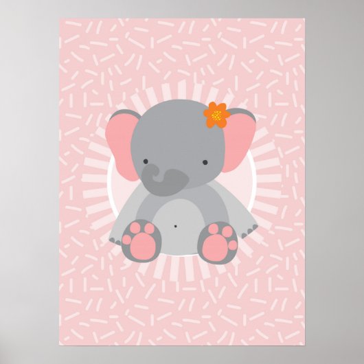 Niedlich Baby Elephant Pink Gray Poster (Vorne)