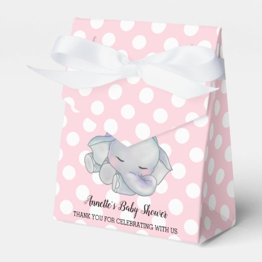 Niedlich Baby Elephant Pink Polka Dots Baby Dusche Geschenkschachtel (Vorderseite)