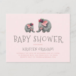 Niedlich Baby Elephant | Pink Watercolor Babydusch Einladungspostkarte