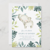 Niedlich Baby Elephant Prince Tropical Jungle Gebu Einladung (Vorderseite)