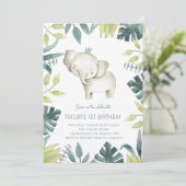 Niedlich Baby Elephant Prince Tropical Jungle Gebu Einladung (Stehend Vorderseite)