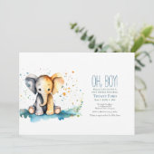 Niedlich Baby Elephant Safari Kinderdusche Einladung (Stehend Vorderseite)