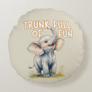 Niedlich Baby Elephant Safari Rundes Kissen
