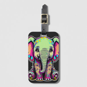 Niedlich Baby Elephant sitzend digitale Abbildung Gepäckanhänger