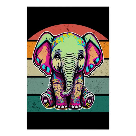 Niedlich Baby Elephant sitzend digitale Abbildung Poster (Vorderseite)