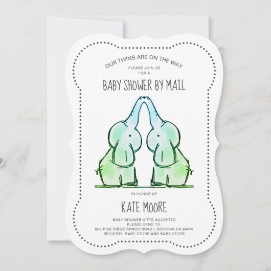 Niedlich Baby Elephant Twins Baby Dusche per Mail Einladung (Vorderseite)