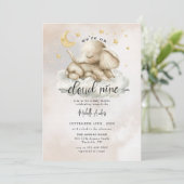 Niedlich Baby Elephant | Wasserfarben Wolken Babyd Einladung (Stehend Vorderseite)