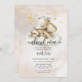 Niedlich Baby Elephant | Wasserfarben Wolken Babyd Einladung (Vorne/Hinten)