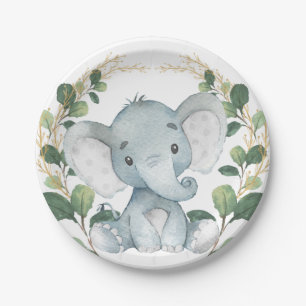 Niedlich Baby Elephant Watercolor Greenerie Gold P Pappteller
