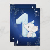 Niedlich Baby Elephant zum ersten Geburtstag Einladung (Vorne/Hinten)