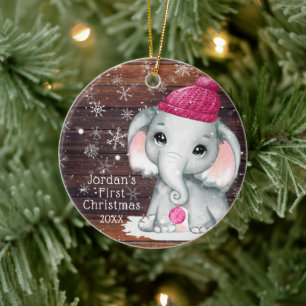 Niedlich BABY ERSTE CHRISTMAS Pink Elephant Holzsc Keramik Ornament