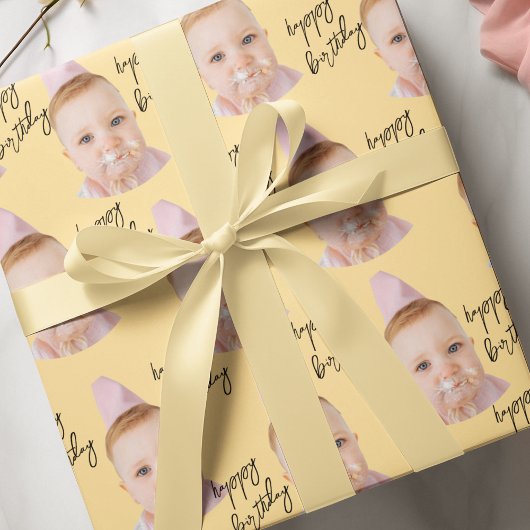 Niedlich Baby Face Birthday | Personalisiertes Fot Geschenkpapier