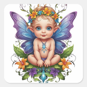 Niedlich Baby Fairy Quadratischer Aufkleber