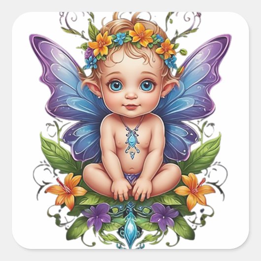 Niedlich Baby Fairy Quadratischer Aufkleber (Vorderseite)