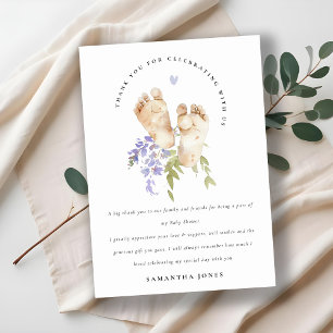 Niedlich Baby Feet Blue Floral Boy Babydusche Dankeskarte