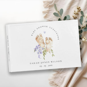 Niedlich Baby Feet Blue Floral Boy Babydusche Gästebuch