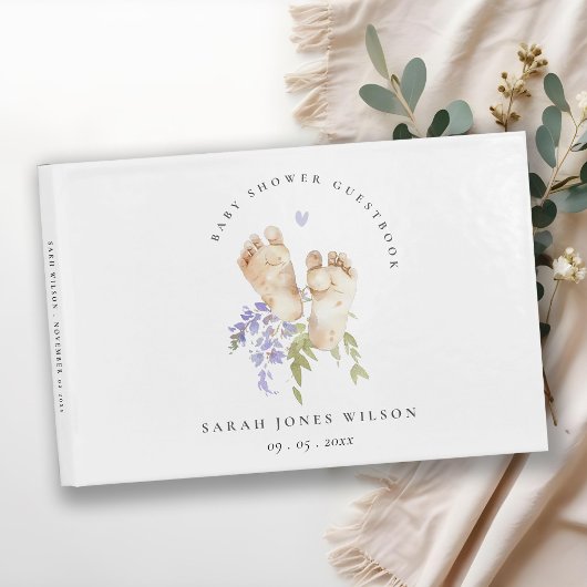 Niedlich Baby Feet Blue Floral Boy Babydusche Gästebuch