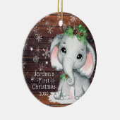 Niedlich BABY FIRST CHRISTMAS Elephant Wood Snowfl Keramik Ornament (Rechts)