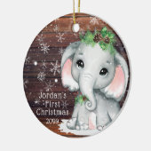 Niedlich BABY FIRST CHRISTMAS Elephant Wood Snowfl Keramik Ornament (Links)