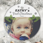 Niedlich Baby First Christmas Snowflake Pine Foto Ornament