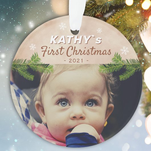 Niedlich Baby First Christmas Snowflake Pine Foto Ornament